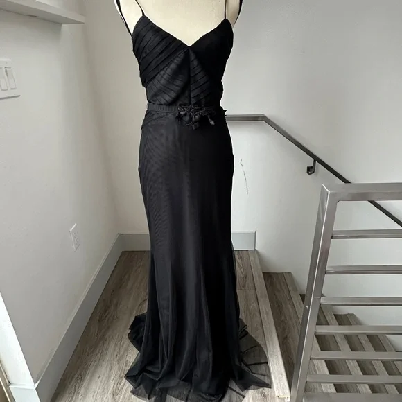 Vera Wang | Dresses | Vera Wang Black Mesh Strapless Maxi Dress Eu 4 Us 46  Formal Spaghetti Straps | Poshmark